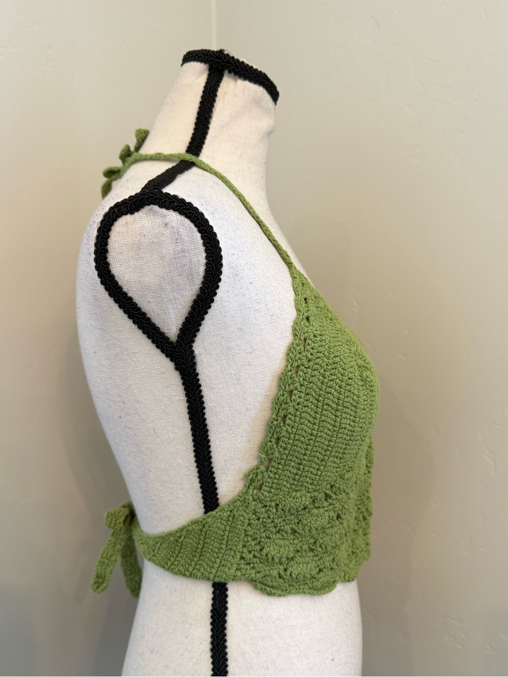 Lakhays Handmade Crochet Halter Top Green Cotton Boho Festival Swim Cover Up - Picture 12 of 13